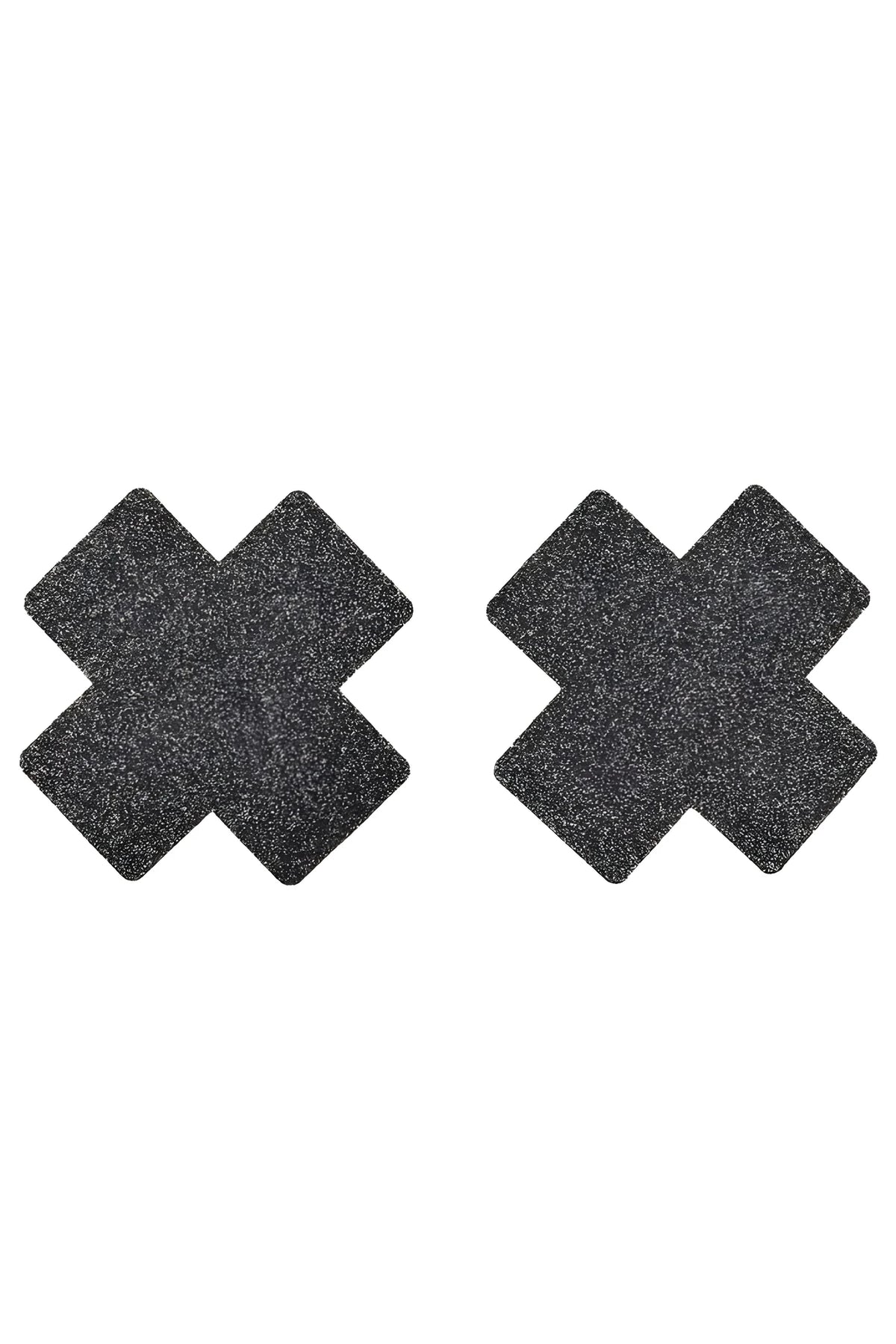 Paire de cache tétons adhésifs croix pailletée noir