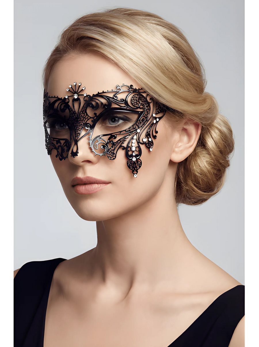 masque-vnitien-bianca-rigide-dor-avec-strass | Voyage Sensuel