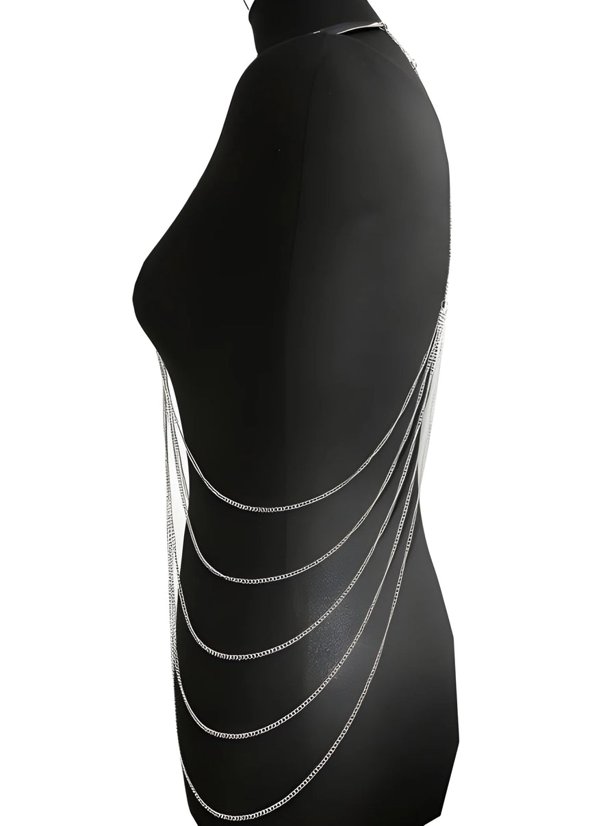bijou-tour-de-cou-trois-anneaux-avec-chaines-de-corps-argent | Voyage Sensuel