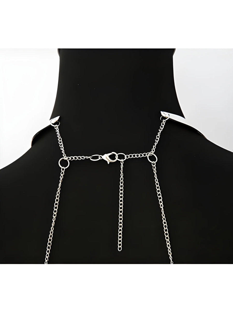 bijou-tour-de-cou-trois-anneaux-avec-chaines-de-corps-argent | Voyage Sensuel