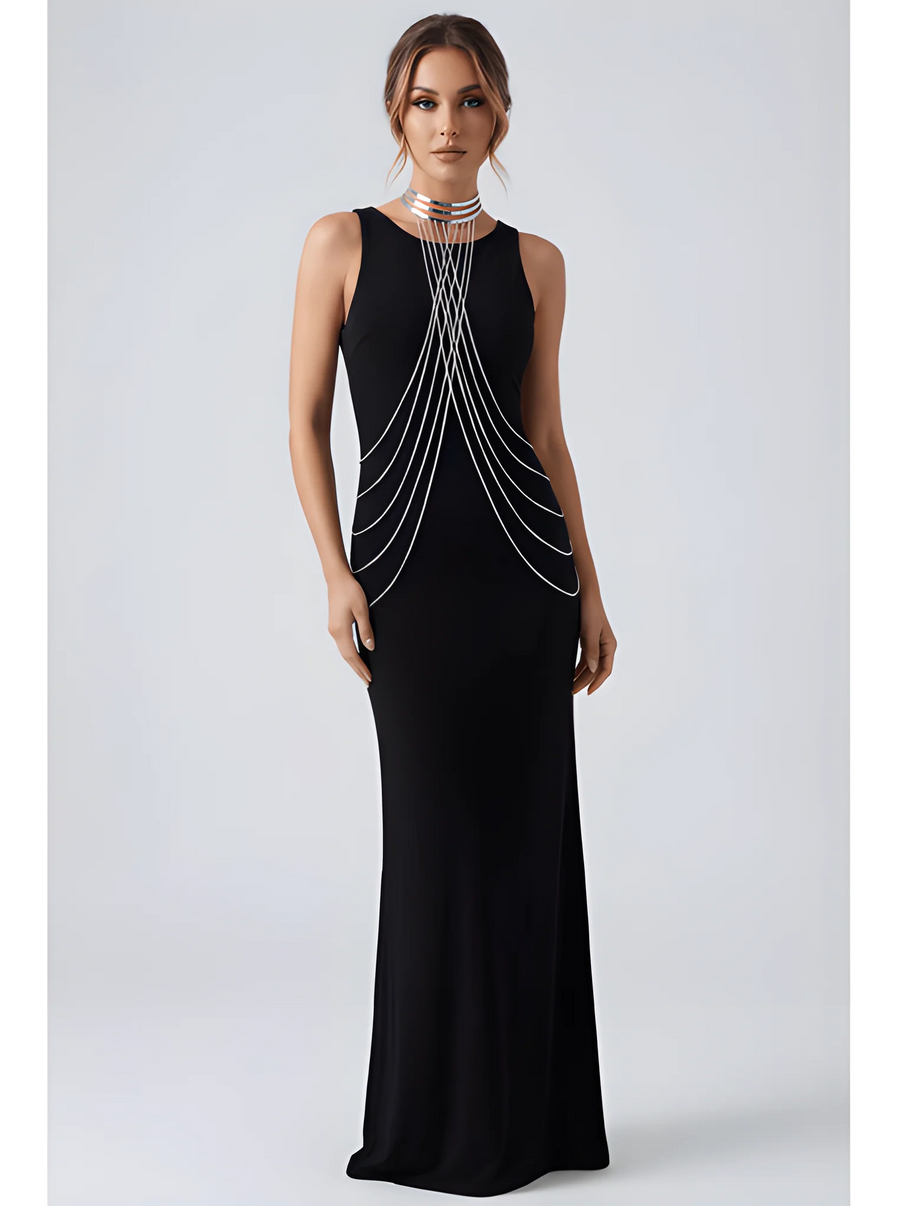 bijou-tour-de-cou-trois-anneaux-avec-chaines-de-corps-argent | Voyage Sensuel