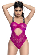 Body string en dentelle florale rose et bretelles larges élastiques