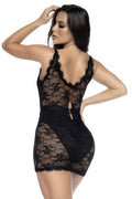 Robe courte en dentelle noire et large décollectée