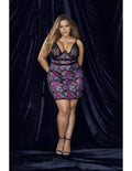 nuisette-resille-et-dentelle-noire-grande-taille-imprime-fleur-exotique-mal7497xprt