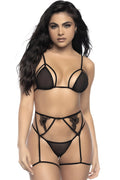 3 pièces de lingerie en résille noire