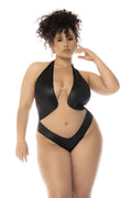 Body dos nu Romy grande taille couleur noir et chair, résille transparente