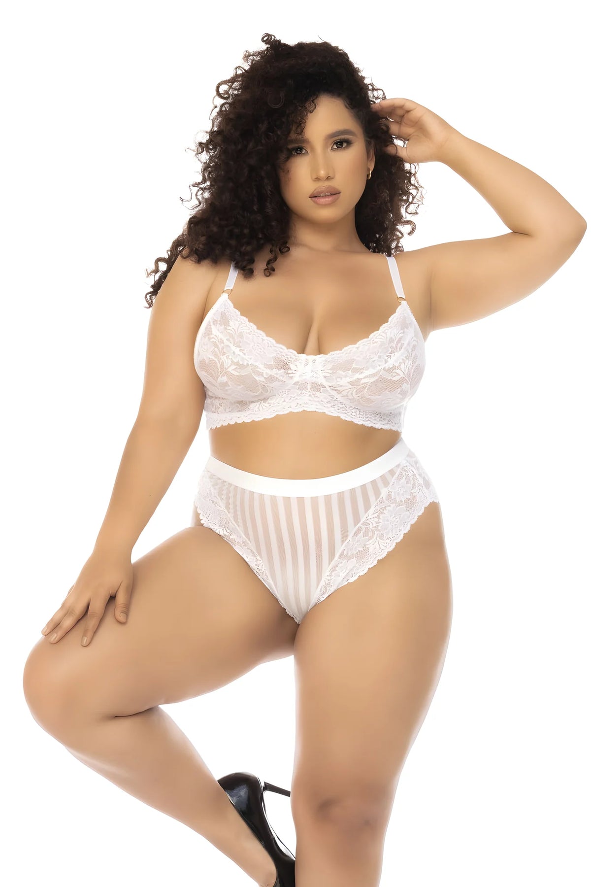 Ensemble 2 pièces blanc grande taille Emberly, soutien gorge et culotte taille haute