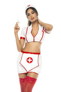 Costume infirmière 3 pièces, top avec zip fonctionnel, jupe et serre tête