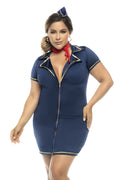 Costume hôtesse de l'air 3 pièces grande taille, robe avec zip fonctionnel, tour de cou et coiffe