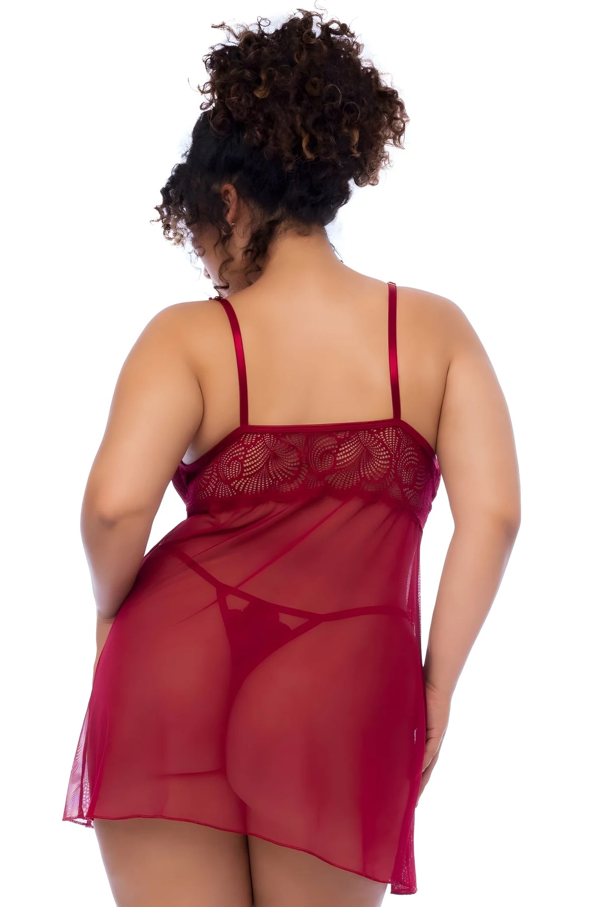Nuisette grande taille couleur framboise et string