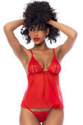 Nuisette courte rouge et string assorti