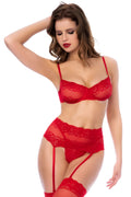 Ensemble 3 pièces en dentelle rouge