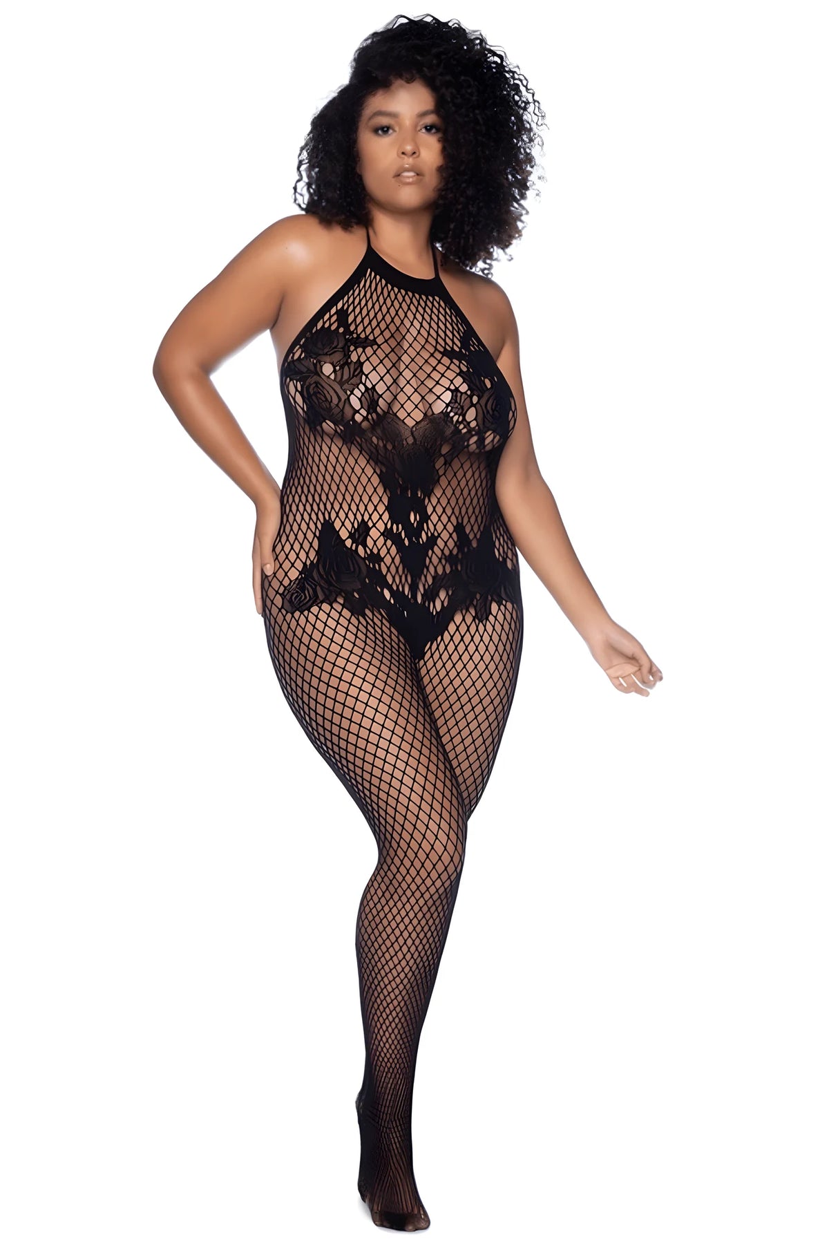 Combinaison grande taille en résille noire