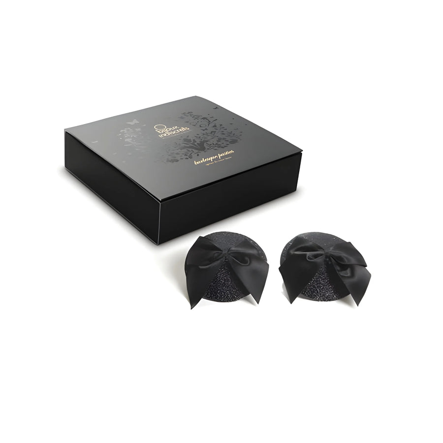 cache-tetons-burlesque-noeud-et-paillettes-noir | Voyage Sensuel
