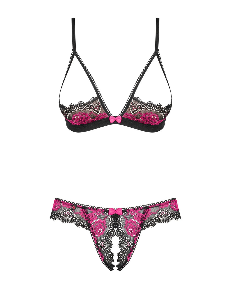 tulia-ensemble-ouvert-2-pcs-noir-et-fuchsia | Voyage Sensuel
