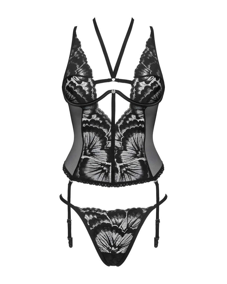 alessya-corset-et-string-noir | Voyage Sensuel