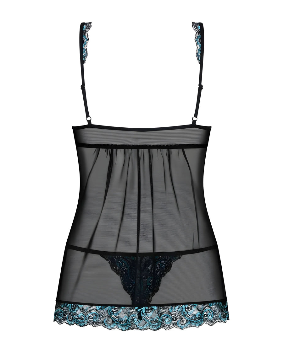 amanta-babydoll-noir-et-turquoise | Voyage Sensuel