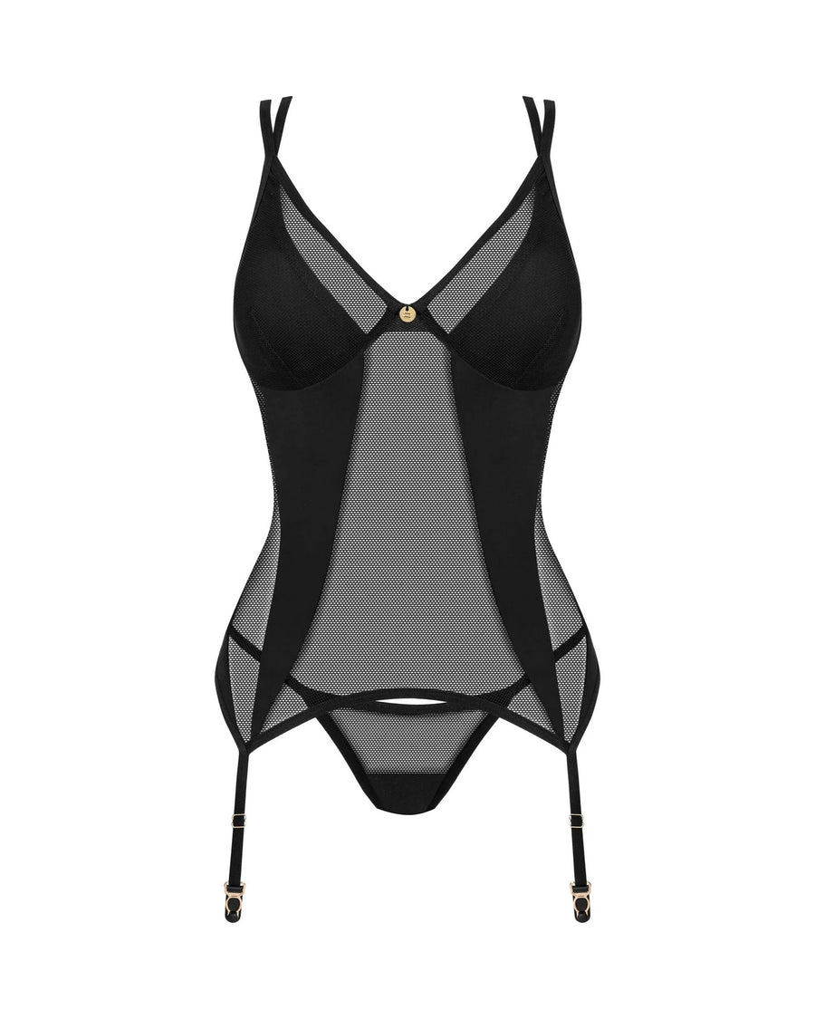 nesari-corset-et-string-noir | Voyage Sensuel