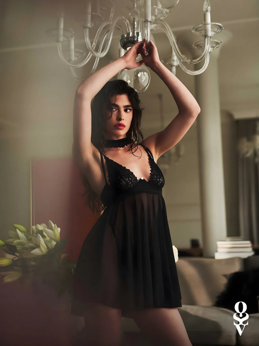 donarella-babydoll-et-string-noire-np | Voyage Sensuel