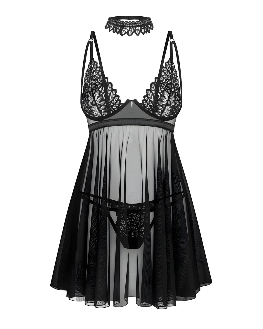 donarella-babydoll-et-string-noire-np | Voyage Sensuel