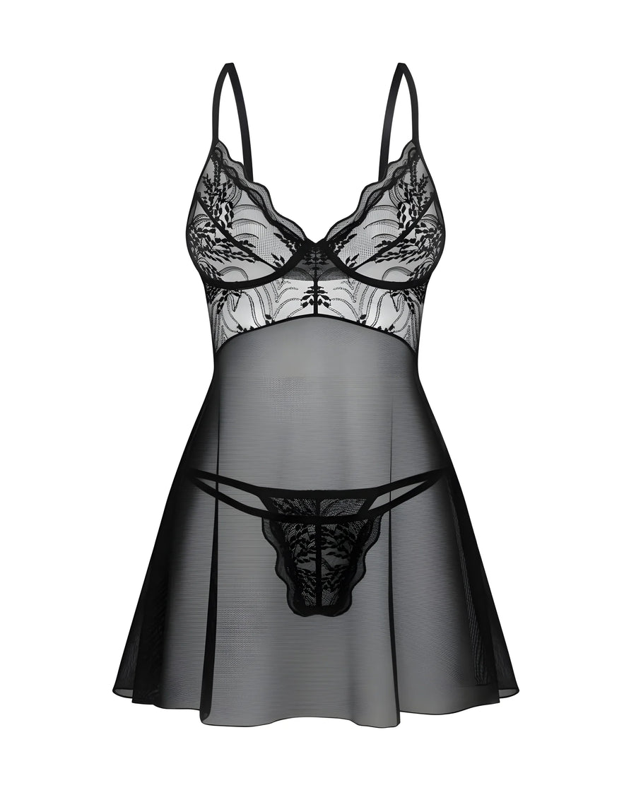perisia-babydoll-et-string-noirs | Voyage Sensuel