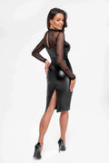 f310-sublime-robe-midi-en-wetlook-et-maille-floquee