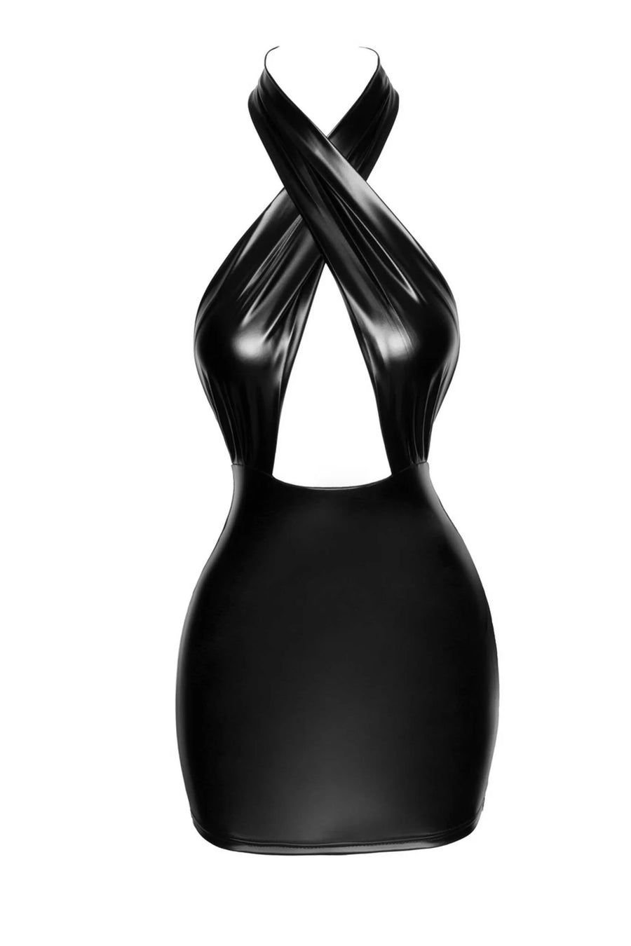 f255-mini-robe-dos-nu-en-powerwetlook-avec-encolure-enveloppante | Voyage Sensuel