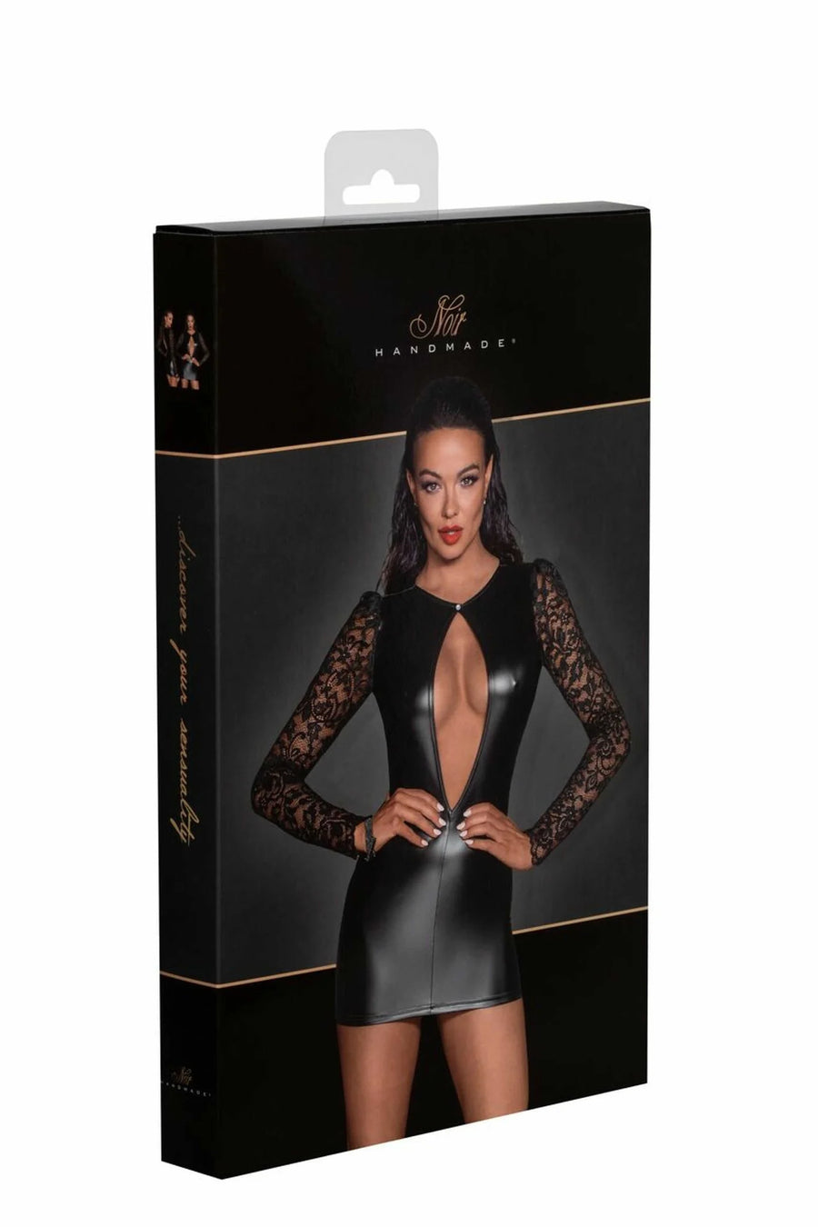 f253-robe-courte-en-powerwetlook-avec-manches-en-dentelle | Voyage Sensuel