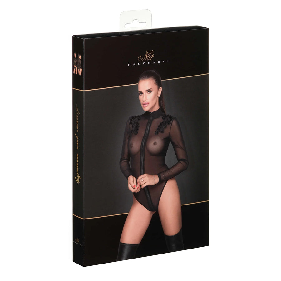 f221-tulle-zippe-body-avec-broderie | Voyage Sensuel