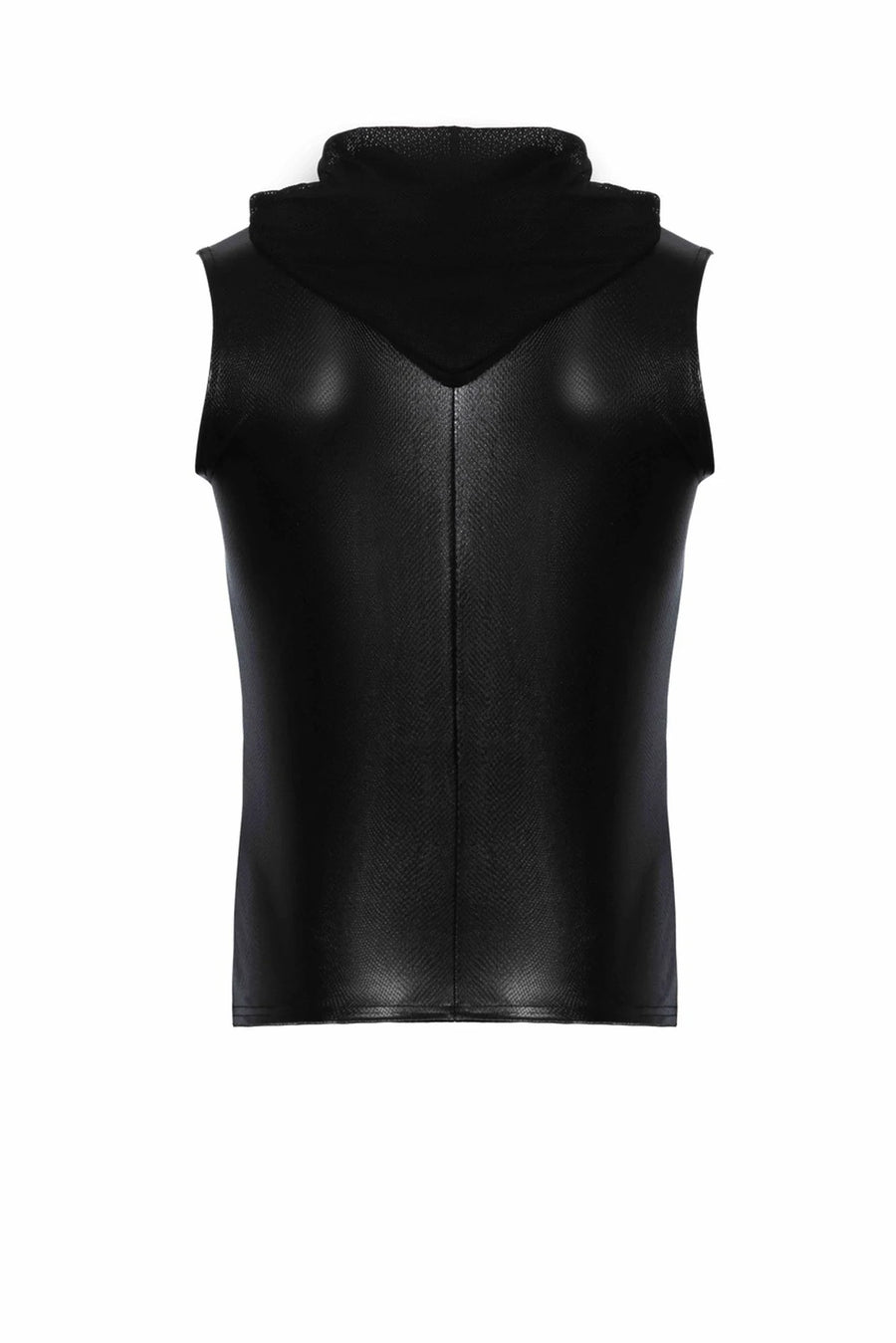 h066-top-zippe-sans-manches-a-capuche-transparente-aspect-serpent | Voyage Sensuel