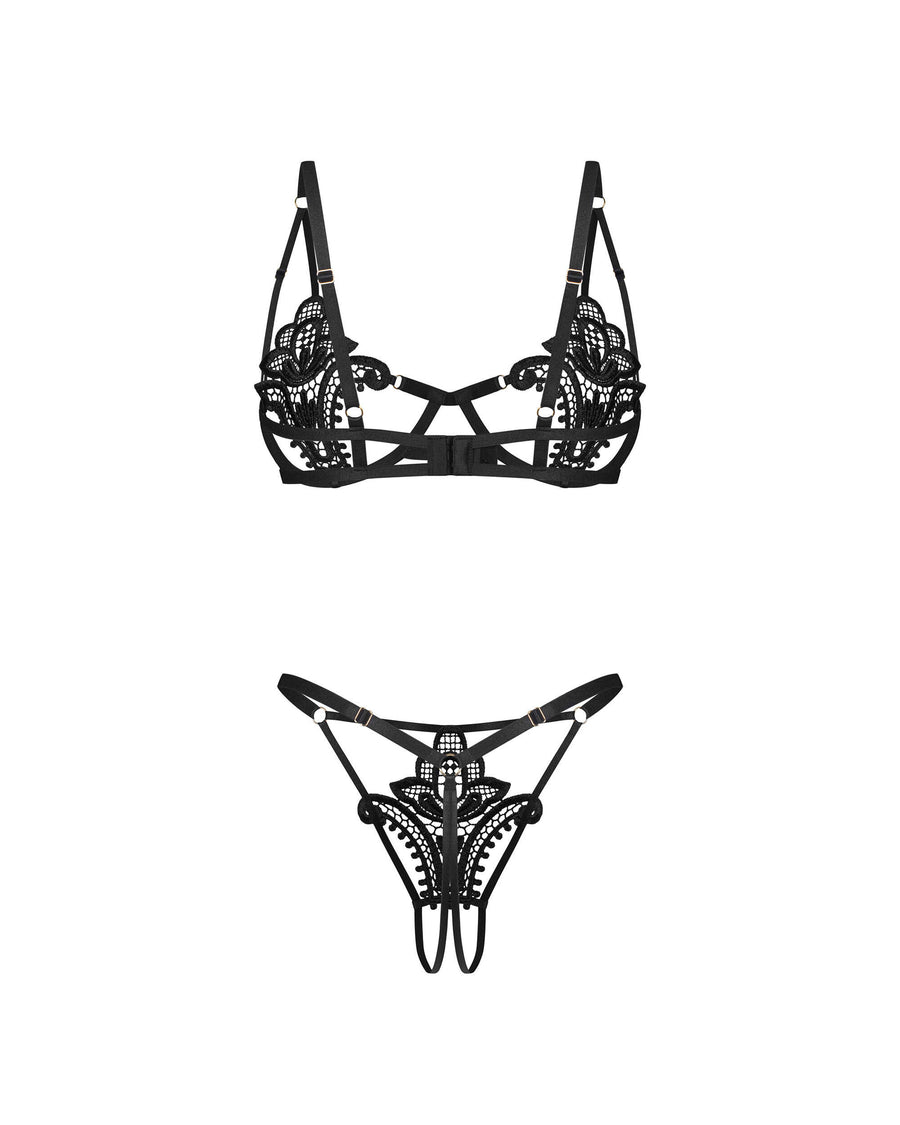 Ensemble en dentelle avec string ouvert – Noir – Luise Sublim – Obsessive – vue 7 | Voyage Sensuel