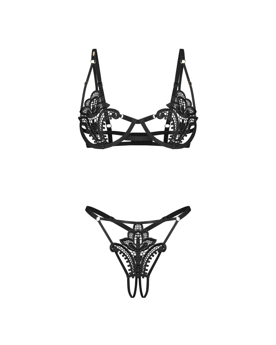 Ensemble en dentelle avec string ouvert – Noir – Luise Sublim – Obsessive – vue 6 | Voyage Sensuel