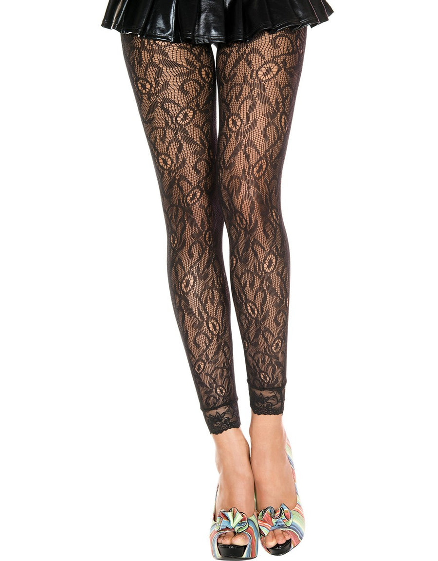 Legging fin noir résille et dentelle motif floral – Music Legs | Voyage Sensuel