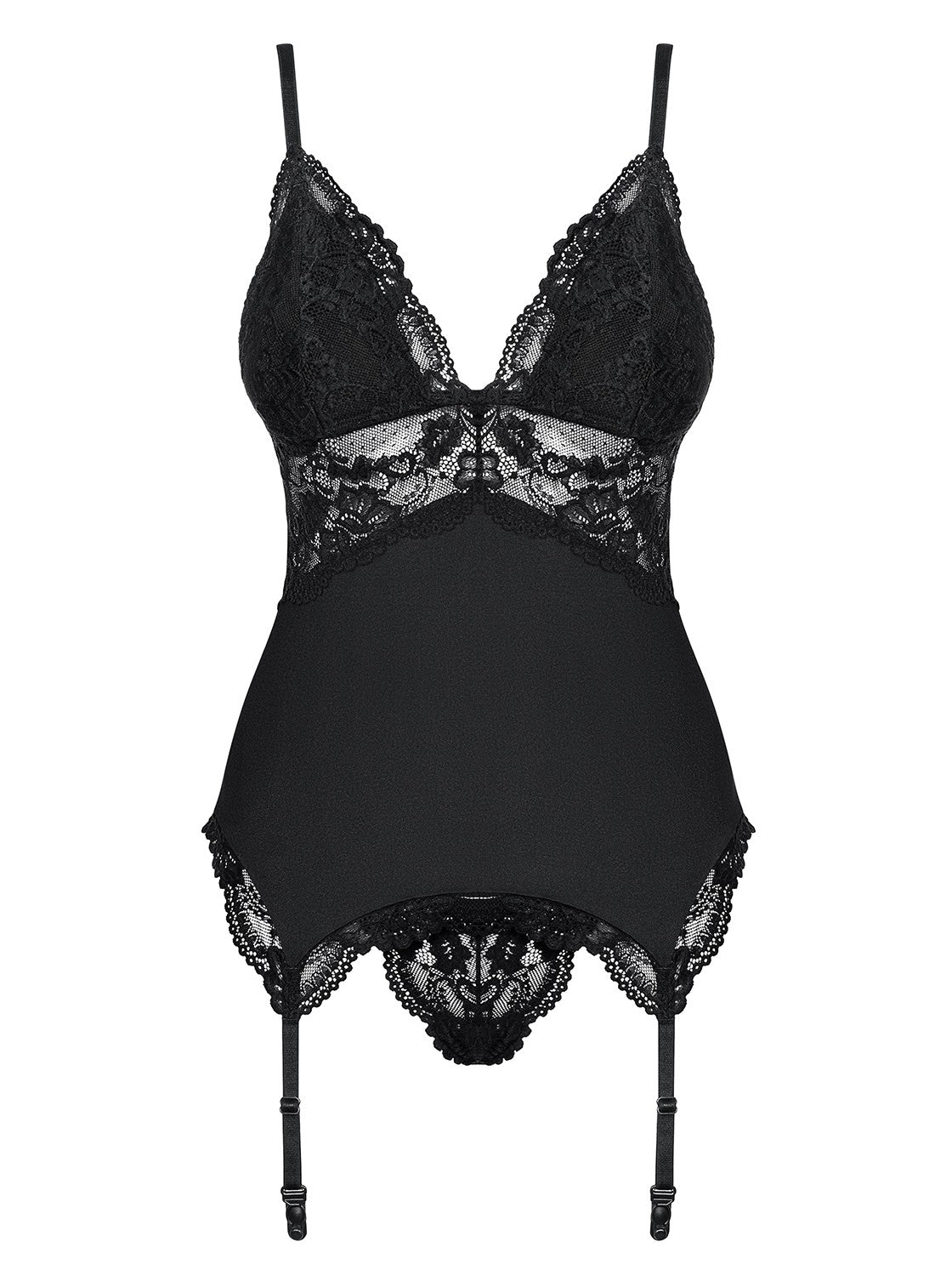 Valentina - Guêpière dentelle lacée noir