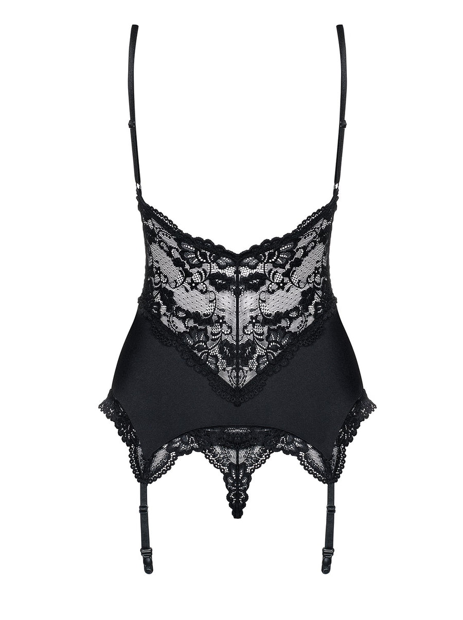 Valentina - Guêpière dentelle lacée noir | Voyage Sensuel