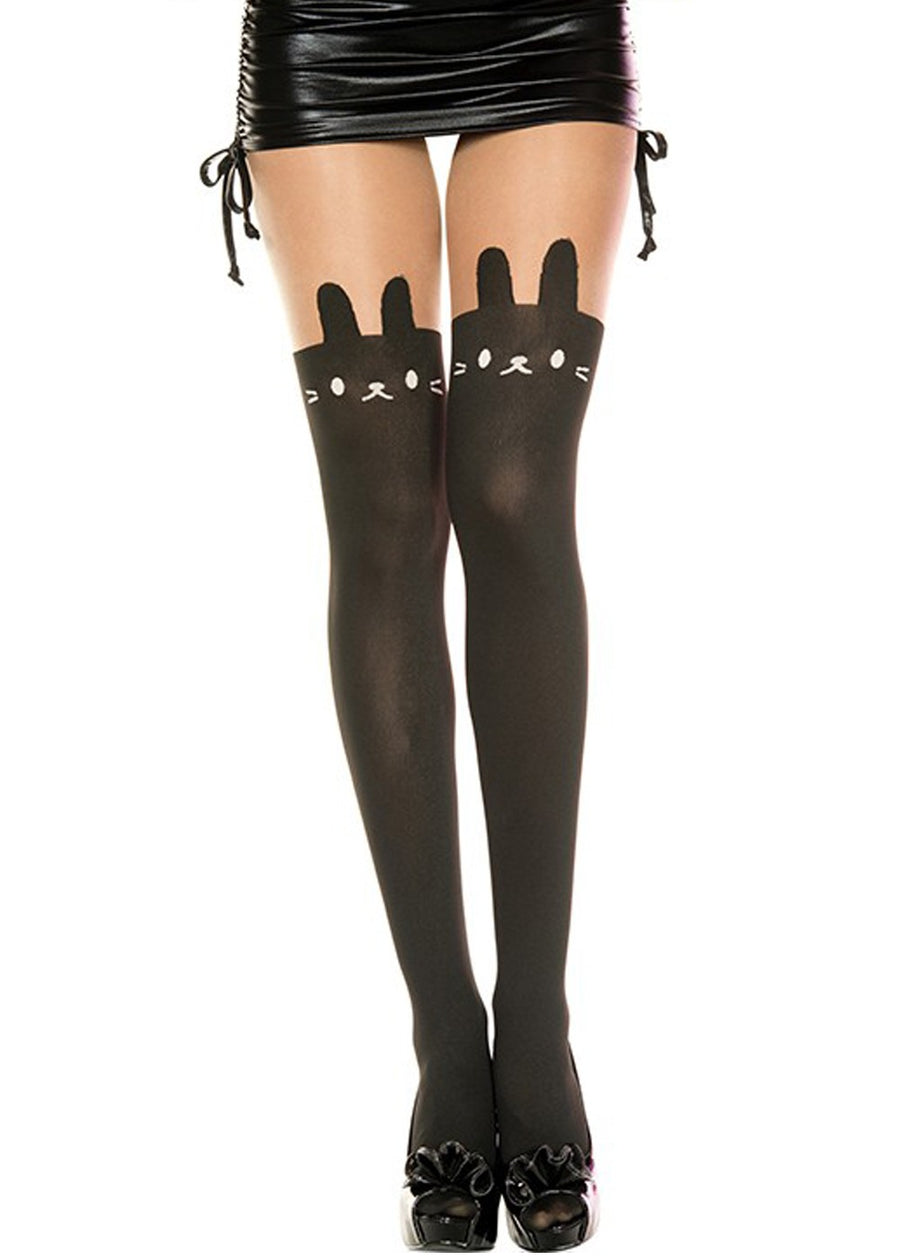 Collant nylon fantaisie opaque noir tête de lapin – Music Legs | Voyage Sensuel