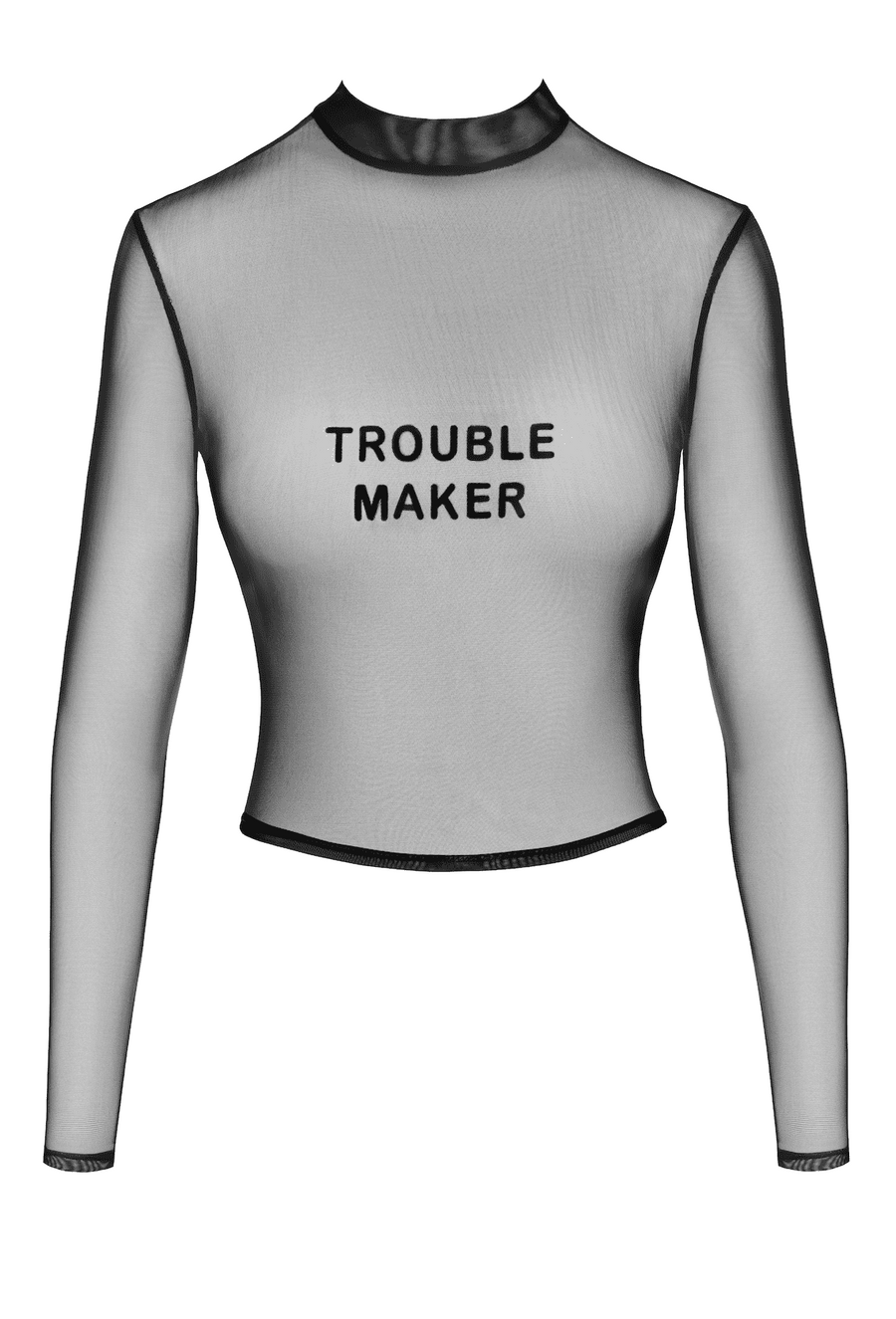 Top court en tulle transparent floqué – Noir – Noir Handmade – vue 6 | Voyage Sensuel