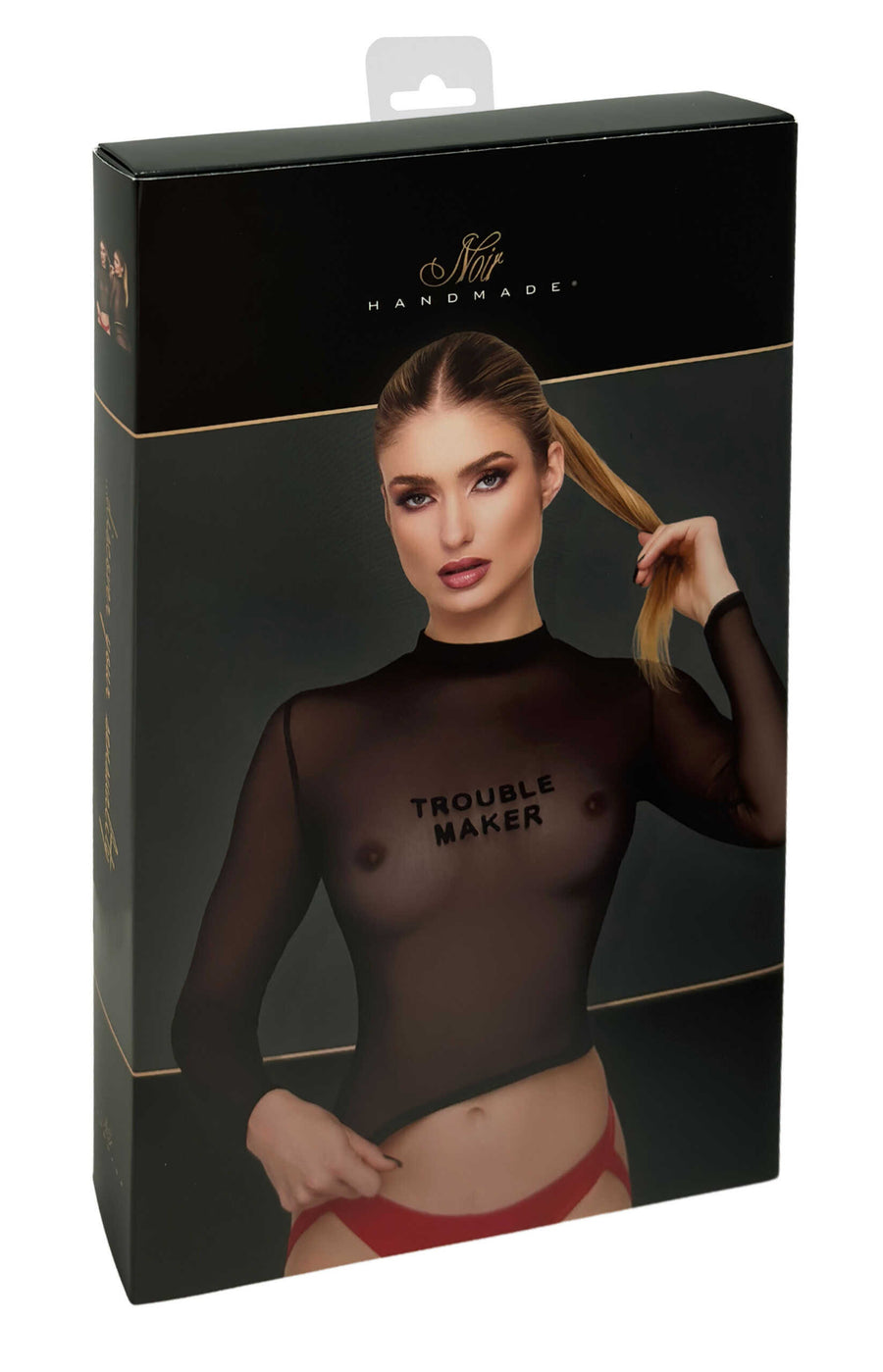 Top court en tulle transparent floqué – Noir – Noir Handmade – vue 8 | Voyage Sensuel