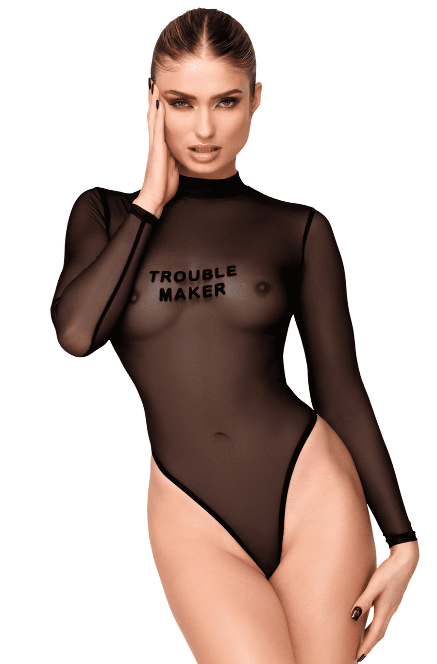 Body en tulle transparent floqué – Noir – Noir Handmade – vue 6 | Voyage Sensuel