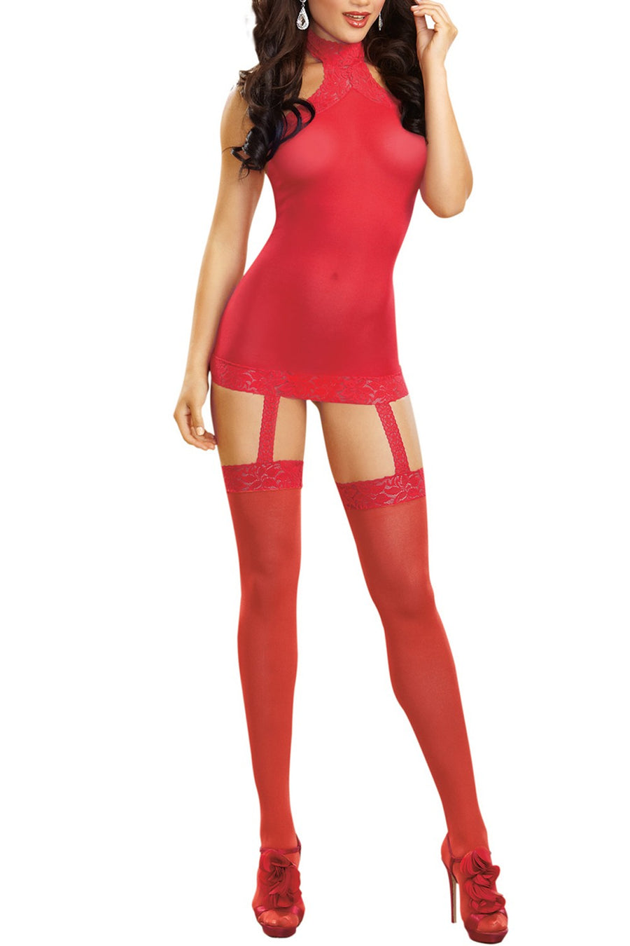 Bodystocking rouge effet guêpière avec dentelle – Dreamgirl | Voyage Sensuel