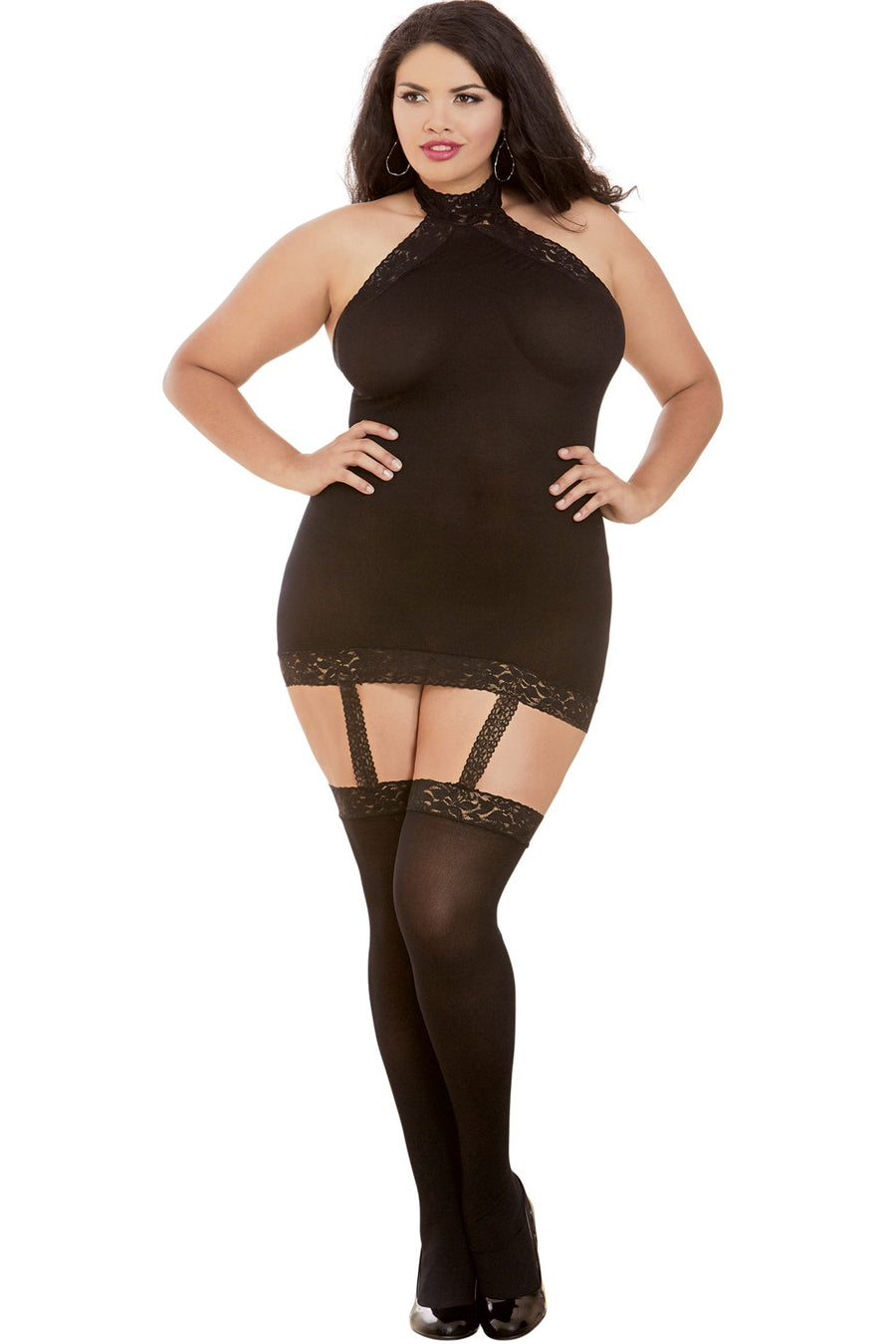 Bodystocking noir grande taille effet guêpière avec dentelle – Dreamgirl | Voyage Sensuel