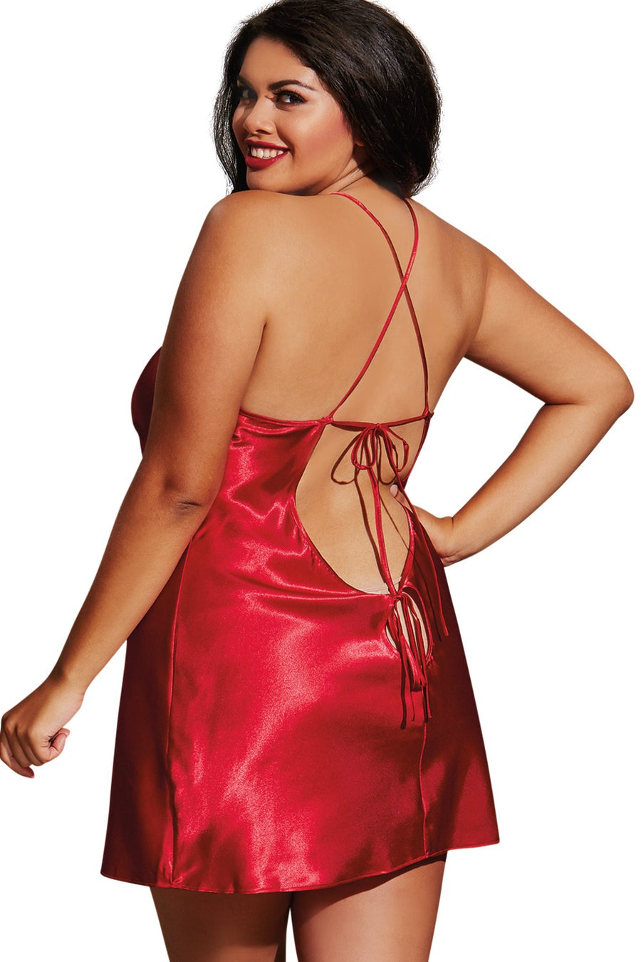 Nuisette grande taille rouge avec peignoir satinés – Dreamgirl | Voyage Sensuel