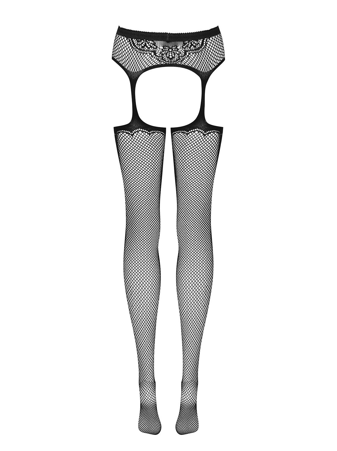 Ambre - Bas jarretelles dentelle couture noir