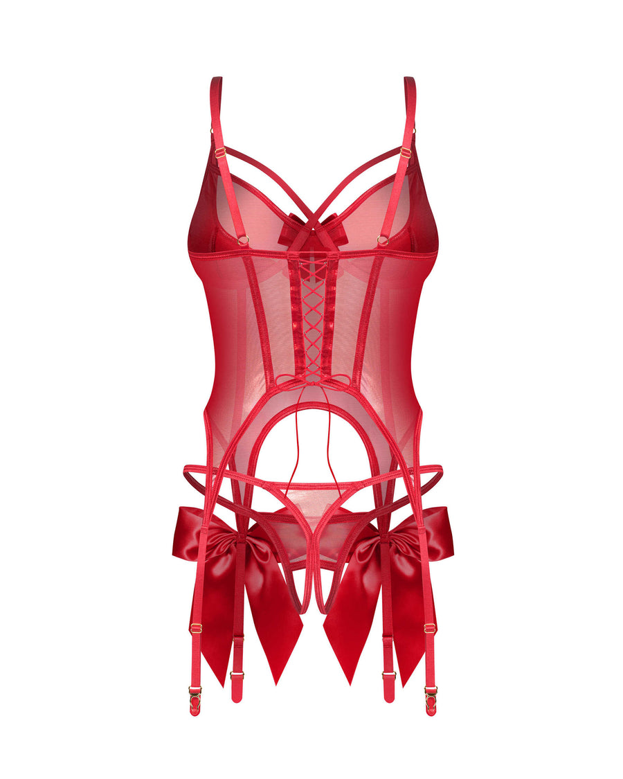 Corset transparent scintillant avec string ouvert – Rouge – Gifty Red – Obsessive – vue 7 | Voyage Sensuel