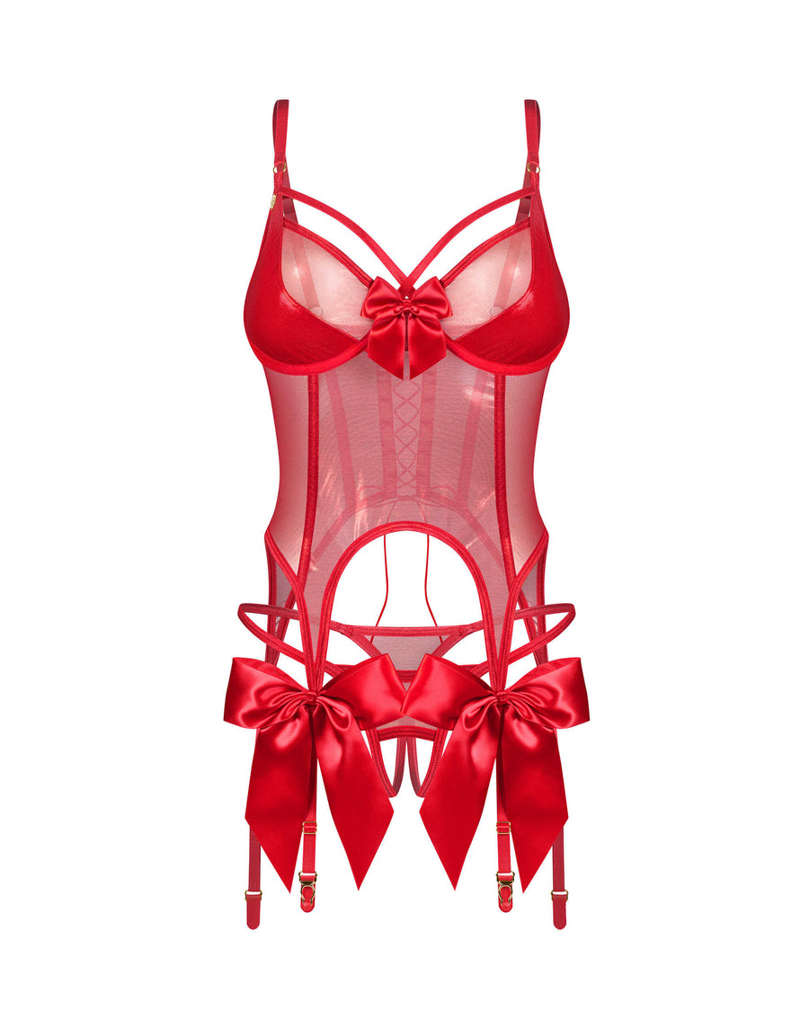 Corset transparent scintillant avec string ouvert – Rouge – Gifty Red – Obsessive – vue 6 | Voyage Sensuel