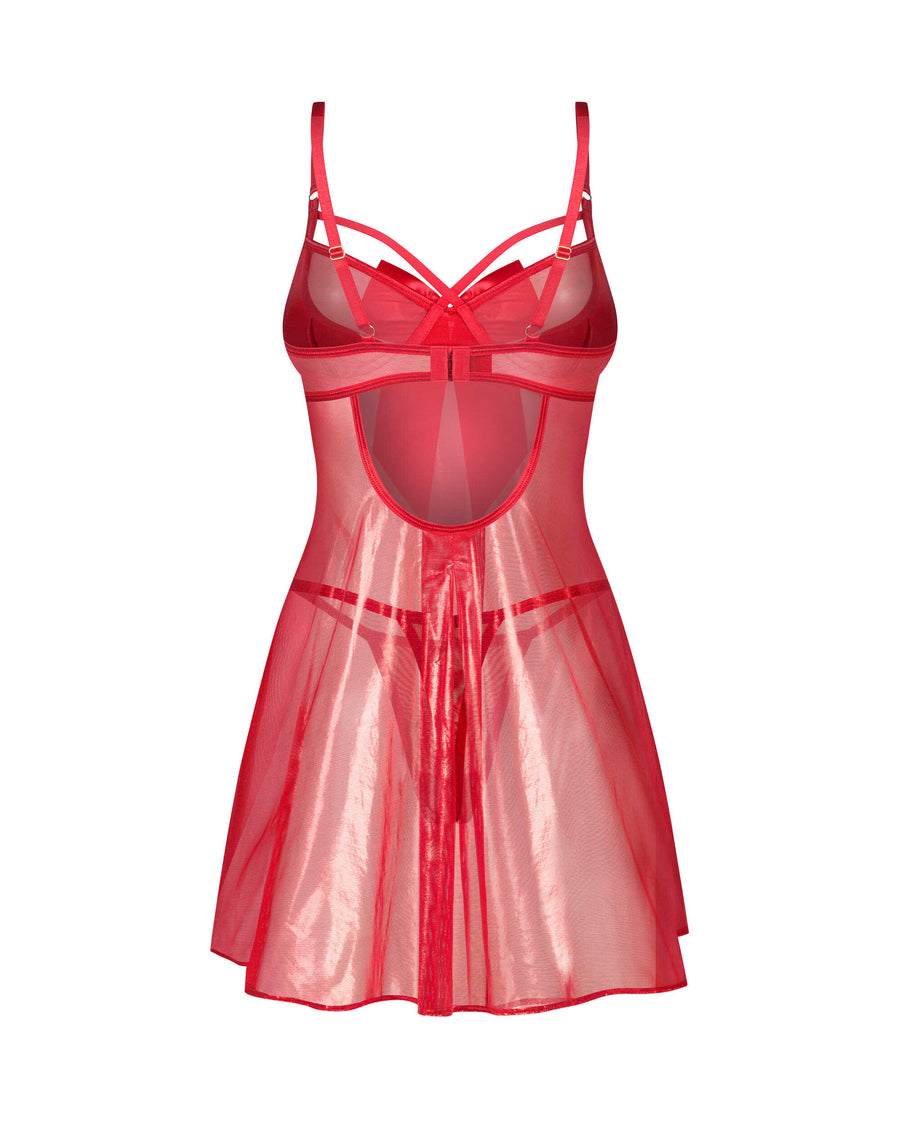 Babydoll transparent scintillant avec string – Rouge – Gifty Red – Obsessive – vue 6 | Voyage Sensuel