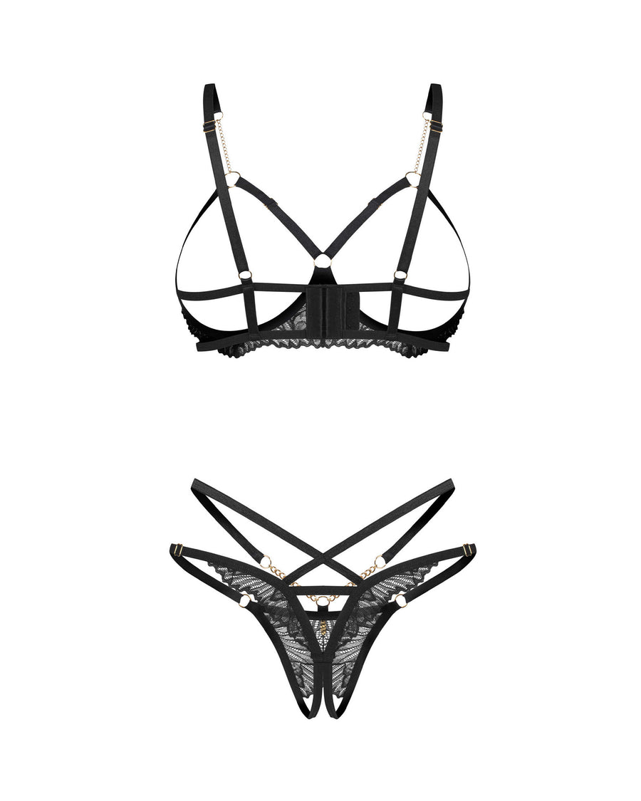 Ensemble ouvert en dentelle à chaînes – Noir – Matildea – Obsessive – vue 6 | Voyage Sensuel