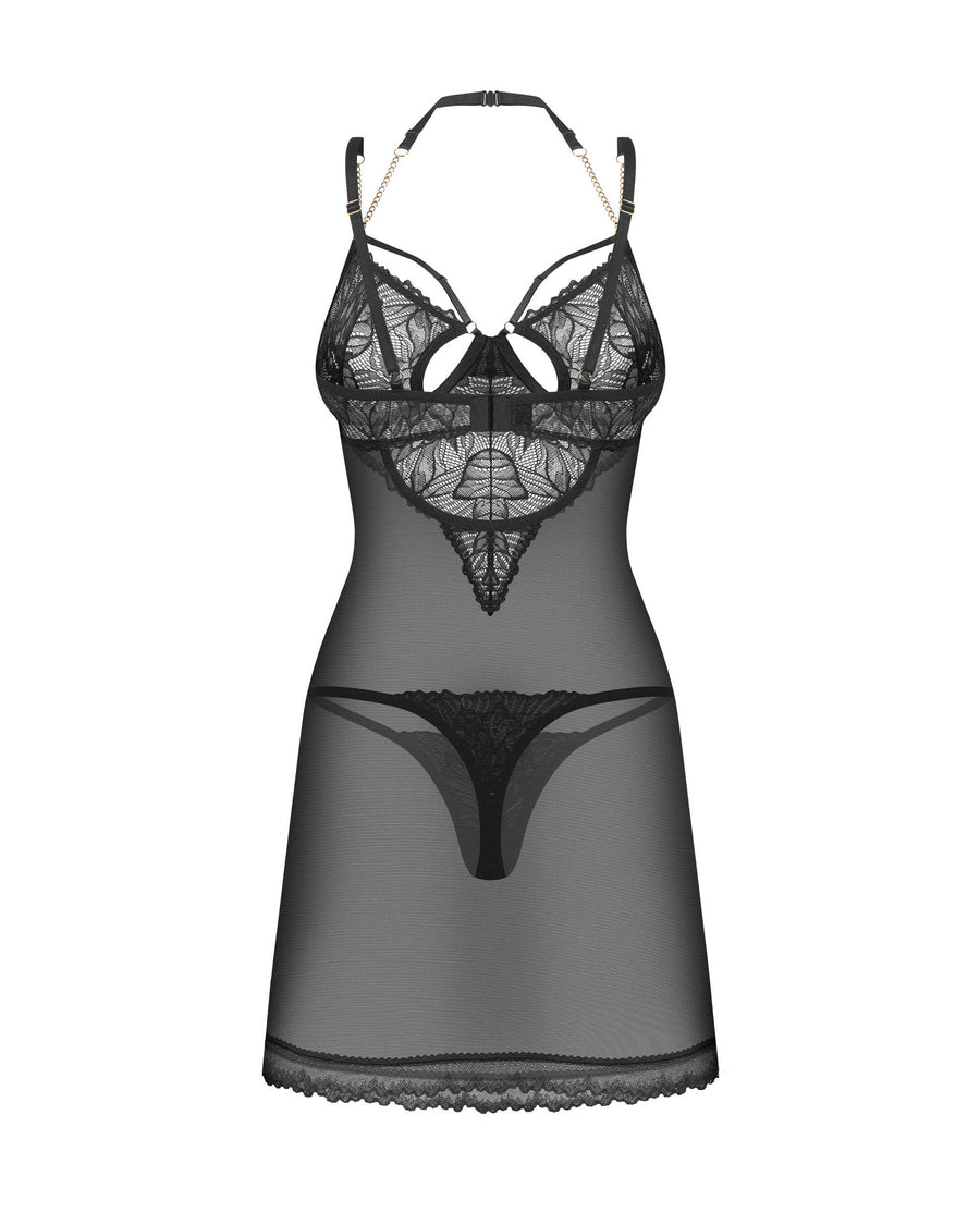 Nuisette en dentelle à chaînes avec string – Noir – Matildea – Obsessive – vue 6 | Voyage Sensuel