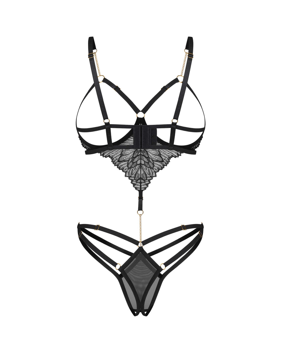 Body ouvert en dentelle à chaînes – Noir – Matildea – Obsessive – vue 6 | Voyage Sensuel
