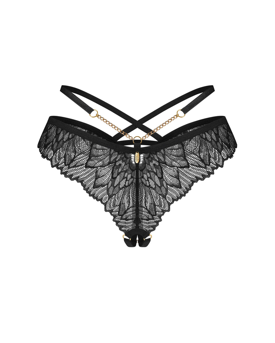 String ouvert en dentelle avec chaînes – Noir – Matildea – Obsessive – vue 7 | Voyage Sensuel